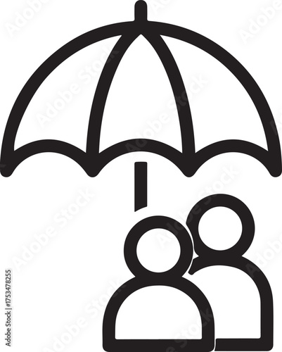 Vector art of two people under an umbrella, symbolizing protection, security, and support the design conveys safety, care, and shelter in a simple and reassuring manner on