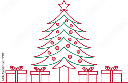 Christmas Day celebration illustration design. Merry Christmas holiday art design. Christmas tree and gifts design. Santa Claus Christmas artwork design. Winter Christmas background illustration