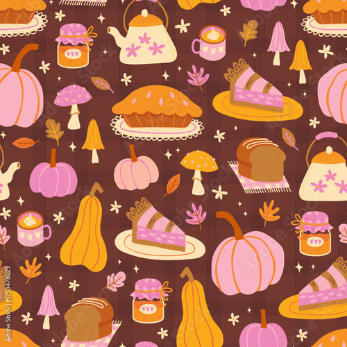 Lovely hand drawn Thanksgiving design, cute doodle background, great for banners, wallpapers, wrapping, textiles - vector design