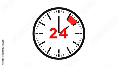 Free Download A simple clock face on a white background. The number 24 is displayed in red, as is a small time marker. The hands tell the time - GFXLoad