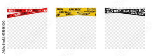 Black friday crossed ribbons or tapes set. Template of shopping ribbons in black, red and yellow colors with text - black friday. Discount stripes for online store decoration and sale banner. Vector.