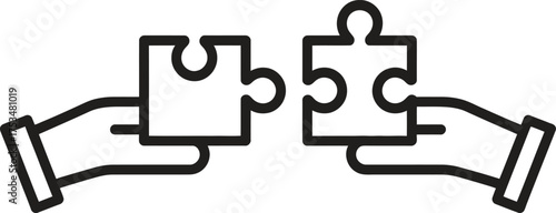 Two hands connecting puzzle pieces symbolizing teamwork and solutions