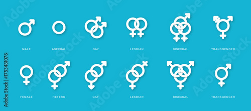Gender symbol and sexual orientation icons set. Gender identity and diversity symbols. Vector.
