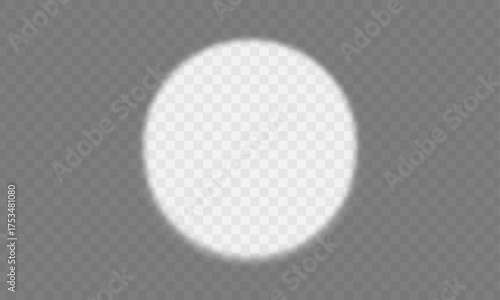 Shadow overlay of flashlight or spotlight frame. Transparent overlay shadow effect from circle spotlight beam. Realistic light effect of shadows on transparent background. Vector.