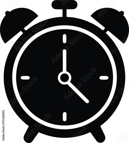 Reminder Deadline Vector Illustration Alarm Clock Symbol Black Icon Time Management Punctuality Urgency Schedule Wake Up Call Isolated on Transparent Background