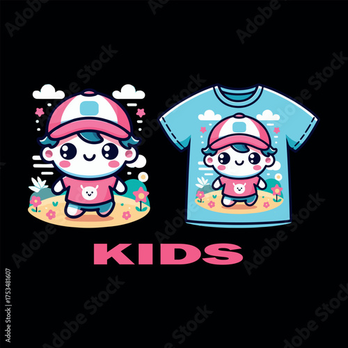 Kids tshirt printlogo icon vector white background. .