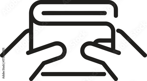 Hands holding an open book icon representing reading or learning