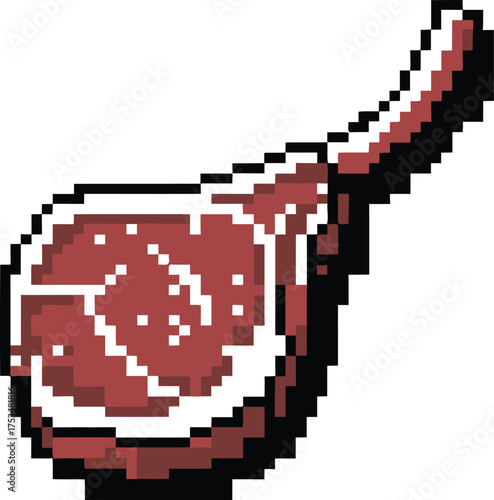 Pixel art illustration of a raw steak with bone on white background