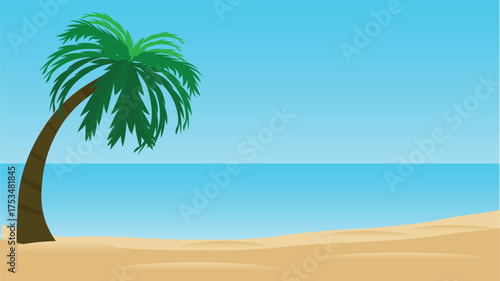 Sea, sky and beach view on holiday illustration for background