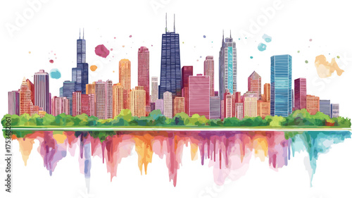 Chicago. Chicago hand drawn watercolor illustration