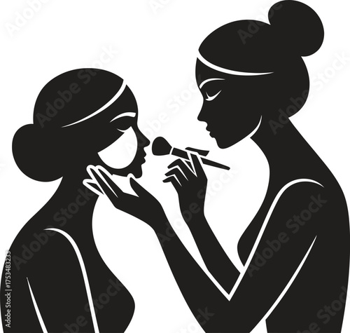 Silhouette of a makeup artist applying makeup to a client