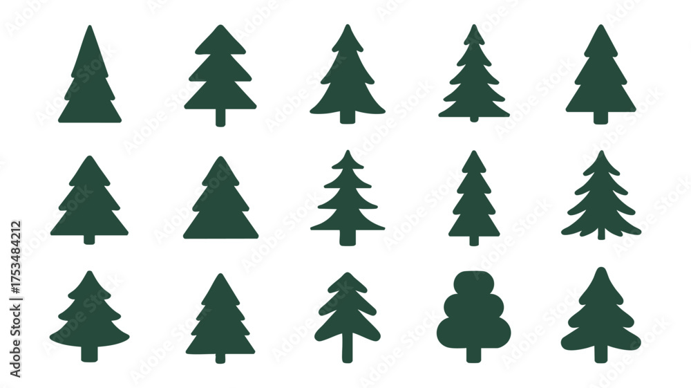 Obraz premium Collection of stylized evergreen tree silhouettes for design
