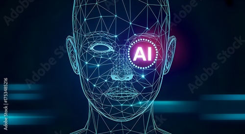 Artificial intelligence concept with digital face and ai text in eye