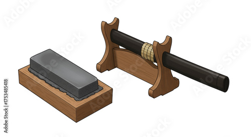 Traditional Japanese Sword Sharpening Stone and Display Stand