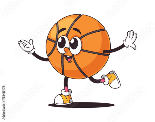 Happy carefree basketball ball character