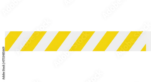 Isolated hazard warning barrier tape, attention sign in yellow and white stripes for safety