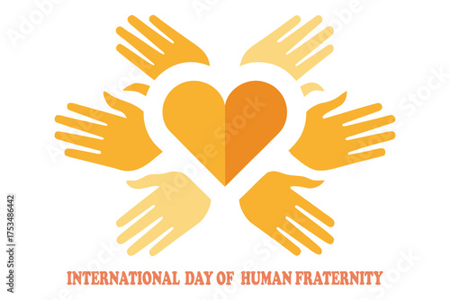International Day of Human Fraternity Hands Passing Glowing Heart Vector
