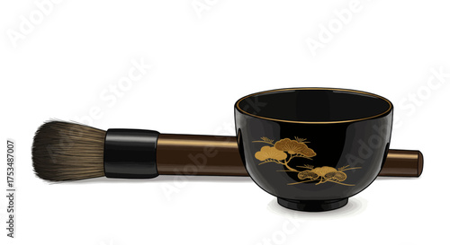 Japanese tea ceremony bowl and brush