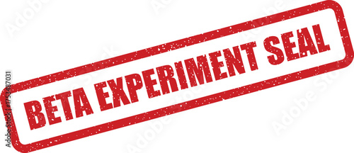 Distressed rubber stamp impression signifying a beta experiment seal for scientific trials or research approval