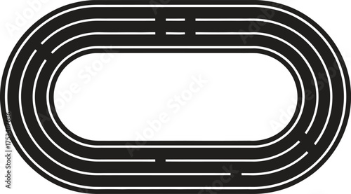 Abstract black and white oval track with multiple lanes