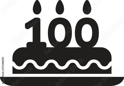 Black silhouette of a birthday cake with the number 100 and candles