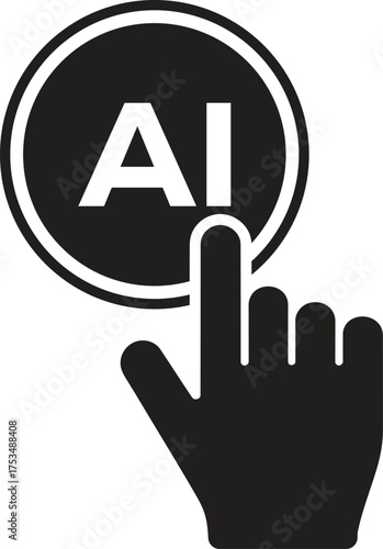 Hand pressing a button with ai text symbol