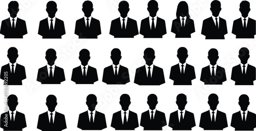 Black silhouette icons of business people in suits and ties vector