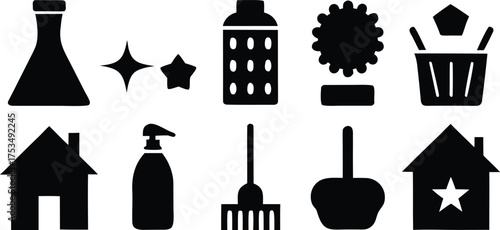 Vector art of collection of black cleaning icons