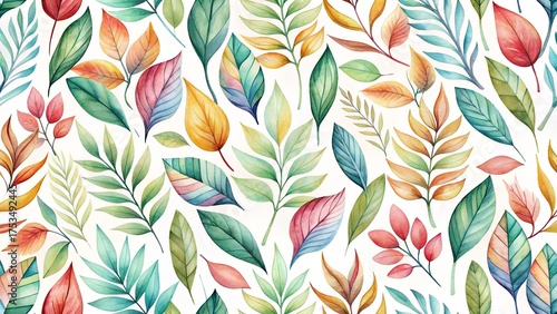 Vibrant watercolor leaf pattern with a mix of autumn colors, perfect for seasonal designs and natural themes