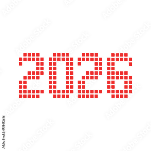 Pixel Art Numbers 2026 in Bold Red Color.