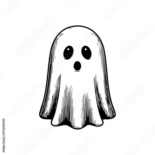 A ghost with a scared expression, creating a classic Halloween horror feel with its floating form and simplistic design.
