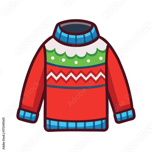 Vector art of a cozy red christmas sweater with a festive pattern, perfect for holiday celebrations and winter warmth