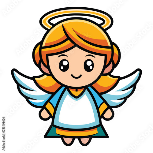 Vector art of an adorable angel illustration with golden hair and wings, symbolizing peace, hope, and divine grace