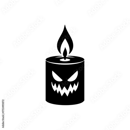 A spooky Halloween candle with a grinning face and flame, symbolizing a mix of cute and scary for the Halloween season.
