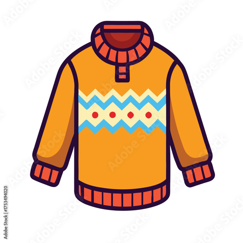 Vector art of a cozy orange sweater with a unique pattern, perfect for staying warm and stylish during the colder months