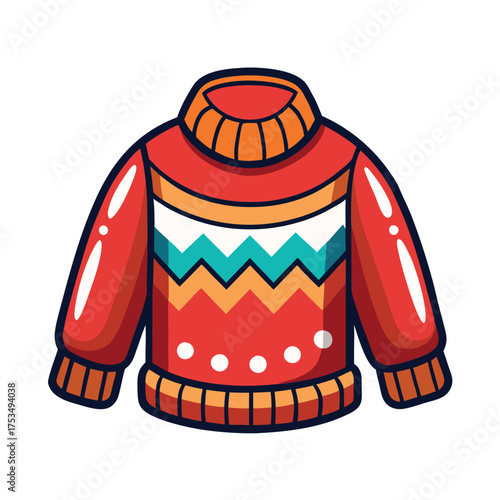 Vector art of a vibrant red sweater with a zigzag pattern, perfect for making a bold statement and staying snug during chilly days