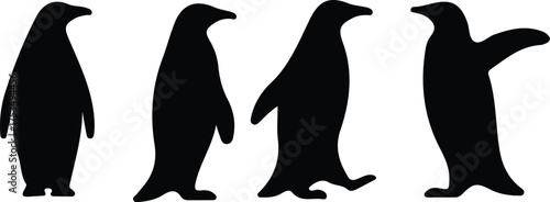 Penguin Vector Icons Sheet – Black Silhouette Side View, Minimalist, Geometric, Playful Poses