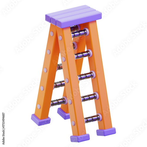 Vibrant 3D stepladder icon symbolizing progress. This colorful orange and purple tool represents reaching new heights and achieving goals step-by-step