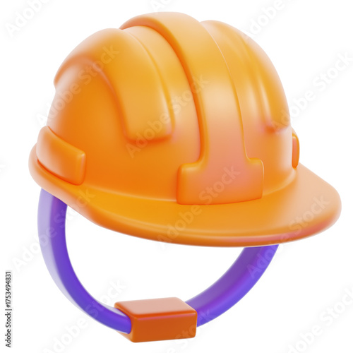 Orange Hard Hat 3D Illustration for Construction Safety, Workplace Protection and Industrial Headgear for Builders