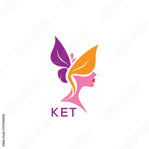 KET Elegant Butterfly Woman Logo Design.  Beauty and Wellness Brand Identity   Feminine Salon and Cosmetic Symbol

