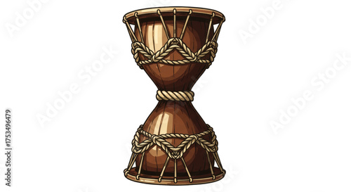 Traditional African Djembe Drum with Rope Details and Natural Wood Finish, Handcrafted Percussion Instrument