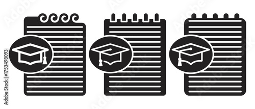 Academic Achievement Concept with Notebooks and Graduation Caps Education Icons, vector illustration