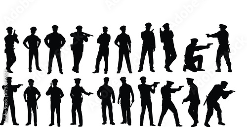 group of USA police silhouettes