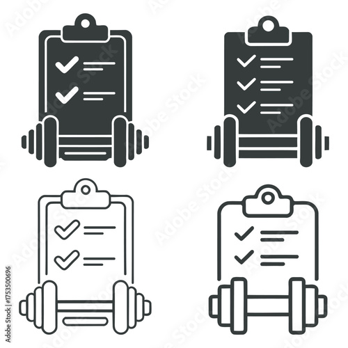 Fitness Workout Checklist with Dumbbells for Health and Wellness Goals, vector illustration
