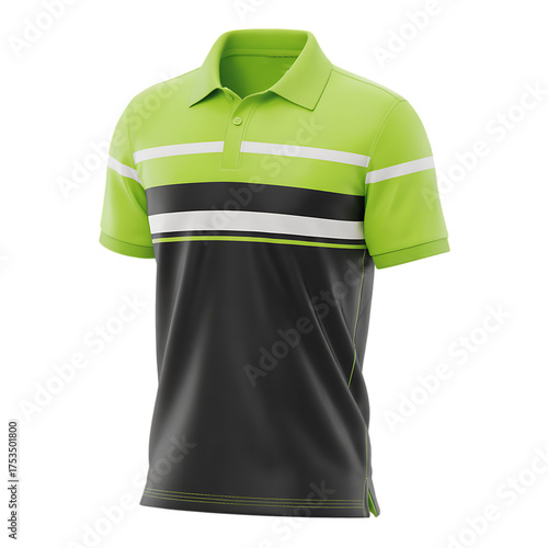 Neon green black white polo shirt isolated on transparent background