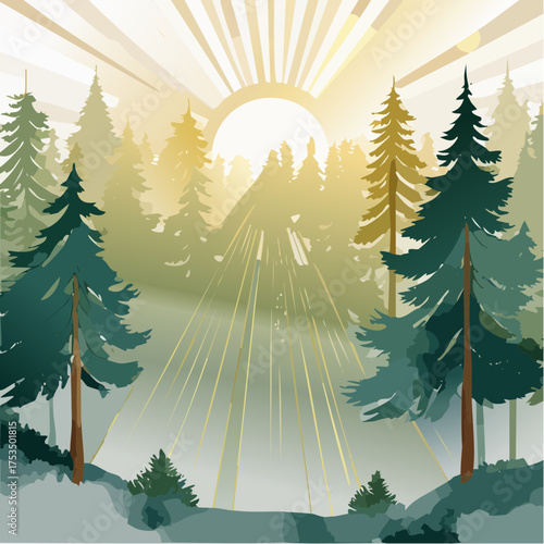 Magischer Wald mit Lichtstrahlen
