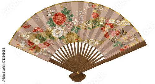 Elegant Japanese fan with floral designs, a traditional accessory for women