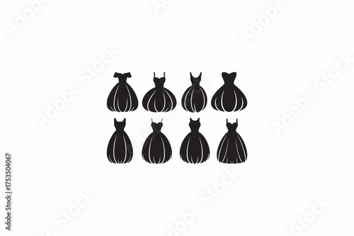 Bubble Hem Dress vector silhouettes black image. .eps