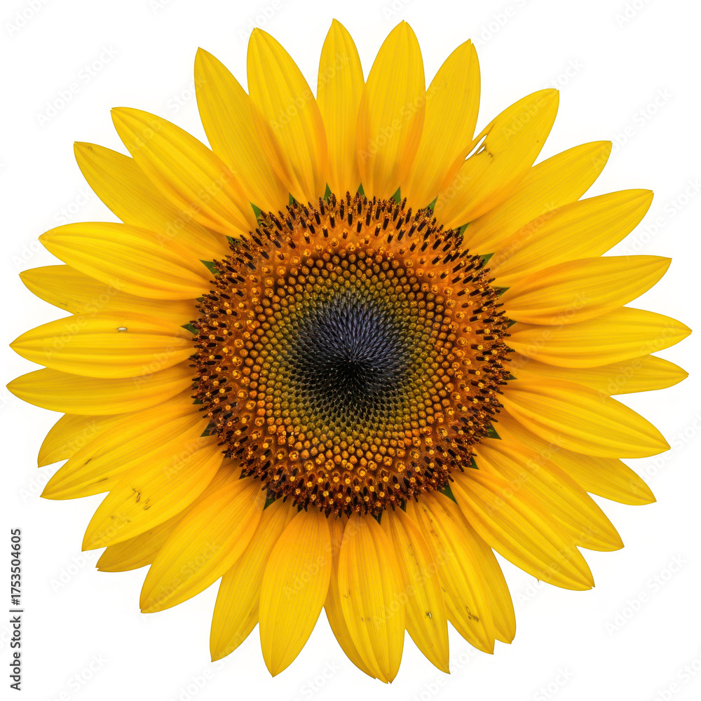 Fototapeta premium Bright yellow sunflower with dark center isolated on transparent background, full bloom