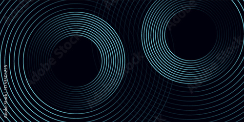 Blue abstract background with glowing circles. Swirl circular lines pattern. Geometric spiral. Twirl element. Modern graphic design. Futuristic technology concept.